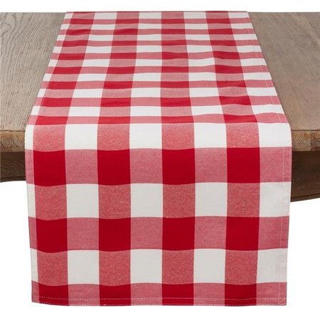 SARO LIFESTYLE SARO 5026.RW1672B 16 x 72 in. Rectangular Buffalo Plaid Cotton Blend Table Runner - Red & White 5026.RW1672B